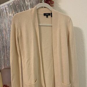 Theory Beige 100% Cashmere Open Front Cardigan